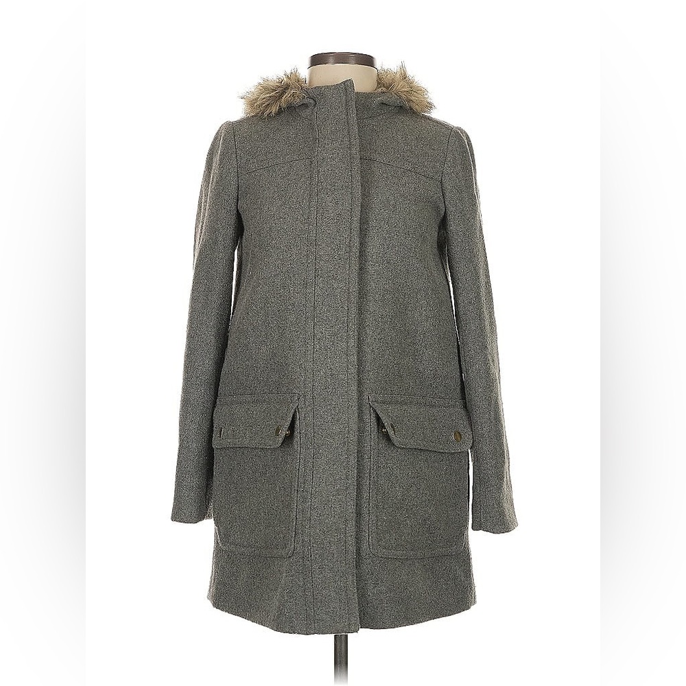 J. Crew Gray Utility Jacket with Faux Fur Trim size 8